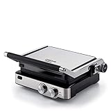 Ariete 1918 - Grill Eléctrico Grill&Taste, 2000 W, Placas Extraíbles, Flotante, 5 Niveles Temperatura, Apertura 180 Grados, Asa Tacto Frío, 29x23 cm, Acero Inoxidable