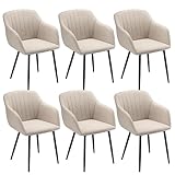 Goeurvant Sillas Comedor Pack 6 con Reposabrazos Silla Comedor Fibra de Poliéster Sillas de Cocina Patas de Metal para Cocina, Salon, Beige