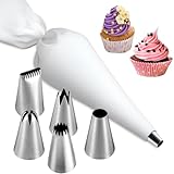Waymaytecy 6 Piezas Mangas Pasteleras en Silicona, 5 Boquillas de Repostería Inoxidable Lavables y 1 Blanco Manga Pastelera Reutilizable, para Decoración de Tartas y Cupcakes, Galletas, Glaseado