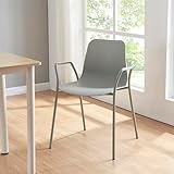 [en.casa] Silla de Comedor con Reposabrazos y 4 Patas máx. 130 kg Silla de Cocina Salón Plástico y Metal 80 x 58 x 52 cm - Gris Claro