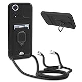 BGHHEU Funda Silicona con Cuerda para Huawei Honor 50 / Nova 9,Case con Ranura para Tarjetas,Cubierta de Cámara Deslizante Proteger,Ajustable Collar de Cuello Cadena con Anillo Soporte,Negro