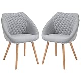 HOMCOM - Juego de 2 sillas de comedor, diseño escandinavo, patas cónicas, madera de haya, asiento con reposabrazos ergonómicos, lino, color gris