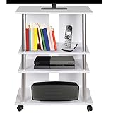 BAKAJI Mueble de TV de Madera MDF con 3 estantes para Videojuegos de DVD y 4 Ruedas, Mueble para televisión, diseño Moderno, tamaño 60 x 45 x 80,5 cm, Brazo Soporte Brazo (Blanco)