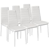 TecTake® sillas de Comedor Acolchadas, Funda de Cuero sintético, Respaldo Alto, Patas de Acero, Montaje Sencillo, sillas Comedor Modernas, Muebles Salon Modernos, Silla nordica - 6 Sillas Blanco