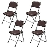 Rcynview Pack 4 Sillas Plegables Acolchadas, Silla Plegable con Estructura De Metal Piel Sintética, Silla De Conferencia Acolchada, Silla De Eventos, Sillas de Comedor, Silla Salon, Marrón Chocolate