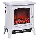 HOMCOM Chimenea Eléctrica 1000/2000W Chimenea Decorativa de Pie con Efecto de Llama Termostato Ajustable y Protección contra Sobrecalentamiento para Salas 20-25 m² 36,5x24x45,5 cm Blanco