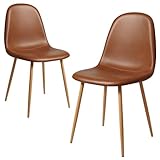 CangLong Juego de 2, Estilo Nórdico Vintage de Cuero Sintético con Patas de Metal, Sillas de Comedor para la Cocina, Sillones para el Salón, Color Marrón, Brown, Set of 2, 2 Unidades