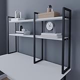 [en.casa] Estantería de Escritorio con 2 Estantes Mín. 119 cm de Largo Organizador sobremesa de 2 Niveles Metal Aglomerado 119 x 20 x 70cm - Blanco