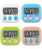 Birshe 4 Piezas Temporizador de Cocina Reloj Temporizador Cocina Digital Timer Cocina con Alarma Fuerte y Pantalla LCD Grande, Respaldo Magnético, Soporte Plegable para Estudiar, Trabajar, Cocina