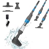 PoolyPoly 3 en 1 Limpiafondos de Piscina a Bateria, Aspirador de Piscina Inalámbrica con Mango Telescópico, Aspiradora Manual para SPA, Piccola Piscina Pequeñas, 90 Minutos Limpieza, Gris