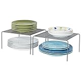 mDesign Juego de 2 estantes de cocina – Soportes para platos de metal – Pequeños organizadores de armarios para tazas, platos, alimentos, etc. – gris