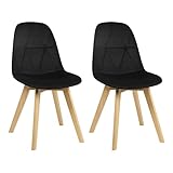 Lestarain Juego de 2 Sillas de Comedor, Sillas de Cocina en Terciopelo, Sillas con Respaldo Ergonómico y Patas de Madera, para Dormitorio y Salón, Negro, LCNI115002-2