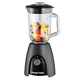 Russell Hobbs Batidora de Vaso para batidos, zumos y papillas, vaso de cristal de 1,5 l, 2 velocidades con función Pulse, cuchillas de acero, sin BPA, 850 W max, Desire Matte Charcoal 27121-56