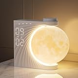 RETEYUNG Lámpara de Luna con Luz Despertador, 2 Despertadores, Luna RGB 8 Colores, 10 Sonidos Naturales, Lámpara de Cabecera 3 Etapas Luz de Noche para Mujeres Niñas Niños Dormitorio