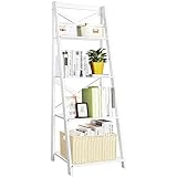 HOMASIS Estantería de Escalera para Libros con 4 estribos, Expositor, Soporte para Plantas, portaobjetos Multifuncional de Madera para Spgdía, Dormitorio, 50,7 x 46 x 142,5 cm (1, Blanco)