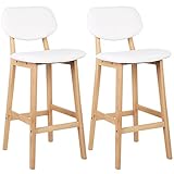 WOLTU BH51ws-2 Juego de Taburetes de Bar Bien Acolchado Asiento y Respaldo de Cuero Artificial Silla de Diseño Madera Blanco