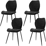 LEWE Juegos de 4 Sillas de Comedor de Lino, Estilo Moderno a Cuadros con Pata de Metal, Tapizadas, Silla de Cocina sin Brazos para Restaurante/Salón/Dormitorio, [Negro]