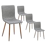 Homy Casa Juego de 4 sillas de comedor tapizadas de lino, sillas de cocina pequeñas sin reposabrazos, sillas de comedor, respaldo cuadrado de patas de metal de nogal, color gris