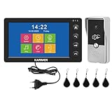 Karmen Sistema de Videoportero, Pantalla Interior de 7 Pulgadas, Timbre Exterior con Cable, señal analógica de 1000TVL, Desbloqueo RFID