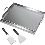 CAVATINY Plancha de acero inoxidable | 54 x 41 x 8 cm | Plancha universal para barbacoa Weber de gas y barbacoa de carbón | Plancha de parrilla con espátula de barbacoa Juego de rascador