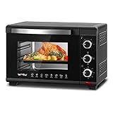 WOLTU Horno de Electrico Sobremesa 28 L, 1600 W,Horno Tostador con Bandeja y Rejilla, Mini Horno de Control con Puerta de Doble Cristal, Temperatura 100-230℃, Temporizador 0-60 Minutos, Negro