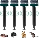 Aicharynic 4 Piezas Ahuyentador de Topos Solar, IP65 Repelente de Animales Solar Repelente de Topo Solar Repelente Ultrasónico de Ratones Ahuyentador Ratas para Jardin, Anti Topos, Serpientes, plagas