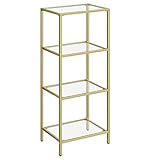 VASAGLE EstanterÍa de Cristal de 4 Niveles, LibrerÍa, Expositor, Cristal templado, FÁcil de Montar, para BaÑo, SalÓn, Dormitorio, Oficina, Dorado LGT28G