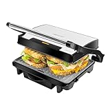 Cecotec Parrilla Eléctrica Rock'Ngrill 1500 Rapid, 1500 W, Revestimiento de Piedra Rockstone, Placa Superior Adaptable en Altura, Bandeja Recogegrasas, Revestimiento Ecológico, 12.4X30.8X33.2 Cm