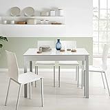 fanmuebles - Mesa de Cocina Extensible Atenas Cristal Blanco óptico - 110 x 70 cm, Aluminio