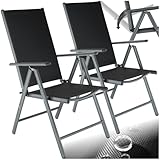 TecTake® Conjunto de 2 Sillas Jardín Exterior de Aluminio, con Ruedas y Respaldo Regulable, Conjunto Sillas Terraza Resistentes a la Intemperie, Malla Transpirable, Fácil Limpieza - Antracita