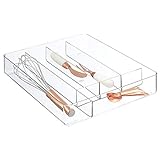 mDesign Cubertero para cajones con 5 Compartimentos – Organizador de cajones Amplio de plástico – Organizador de Cubiertos y Otros Utensilios de Cocina – Transparente