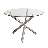 Mesa de comedor redonda 110 centímetros BRISA con patas metal cromado - Cristal templado