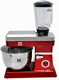 Herzberg, HG5065-RD, Robot Petrin Multifuncional, licuadora de cristal 1.7L, potencia 1800 W máx., ajuste de 6 velocidades, capacidad del cuenco 6,5 L, acero inoxidable, color rojo