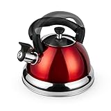 ROSSETTO Hervidor Sibilante Inducción 3 L Inox Teteras para Cocina, Hervidor Gas, Mango Plegable Resistente al Calor, Todo Fuego Así Inducción, Tetera con Silbato para, Rojo
