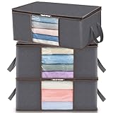 Lifewit 3 Piezas Organizador Ropa, Cajas Almacenaje Ropa Plegable con Asa Reforzada, Bolsas para Guardar Ropa de Tejido Resistente y Ventana Transparente para Suéteres, Abrigos, Mantas, 35L, Gris