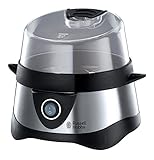 Hervidor de huevos Russell Hobbs [ganador de la prueba, de 1 a 7 huevos cocidos o 3 cocidos al vapor hasta el punto] de acero inoxidable (incluye inserto para vaporizar, apagado automático, pitido, sin BPA, taza medidora) 14048-56