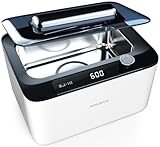 Hogance Limpiador Ultrasonidos Profesional 900ML con 6 Tiempo Digital, 50W 45KHz Dispositivo de Limpieza por Ultrasonidos para Relojes, Joyas, Gafas, y Modo de Desgasificación Único, Blanco+Negro