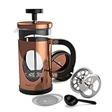 bonVIVO GAZETARO I Cafetera Francesa, 350ml - French Press de Vidrio y Acero Inoxidable - Prensa Francesa de Émbolo Manual sin Filtros para Café, Cebada y Infusiones