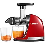 AMZCHEF Licuadora prensado en frío - Extractor de zumos y verduras - Cold press slow juicer machine con función de masticación inversa - Licuadoras para zumos con 2 depósitos y cepillo - Rojo