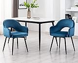 Wahson Juego de 2 Sillas de Comedor de Terciopelo con Respaldo Sillas de Cocina con Patas Negras, Sillas de Salón Giratorias Modernas para Sala de Estar/Cocina/Hogar/Restaurante (Azul)