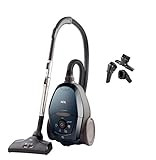 AEG VX82-1-2ST Aspiradora de Trineo Con Bolsa, 600 W de Potencia, Filtro Higiénico Lavable, Radio de acción de 12 m, Silencioso, 57dB de Ruido, Cepillos Suelos Duros y Alfombras, Azul