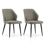 TUKAILAi Juego de 2 sillas de comedor tapizadas de piel sintética con respaldo ergonómico y patas de metal para sala de estar, oficina, recepción, color gris claro