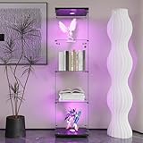 Vitrina de cristal, 4 estantes, armario de almacenamiento de cristal con pie, vitrina LED, vitrina con luz y cerradura, para dormitorio y sala de estar, 42,5 x 36,5 x 163 cm (puerta individual con