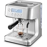 CASABREWS Cafetera Express 20 Bares con Pantalla LCD, Barista Maquina de Cafe Profesional Con Temperatura Ajustable, Cafetera Cafe Molido con Varilla de Vapor, Tanque de Agua de 2,2 l, Inox