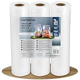 PORTENTUM Bolsas vacio alimentos - 3 Rollos envasadora al vacío de 20cm, largo total 900cm. Bolsas envasar al vacio alimentos. Certificados LFGB y BPA Free