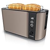Arendo - Tostadora 4 rebanadas con Ranuras largas - 1500 W - 6 Niveles - Pantalla indicadora - Descongelación y Calentamiento - Soporte panecillos - Bandeja de Migas - Doble Pared - Acero Inoxidable
