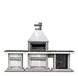 Darina Stimlex - Cocina exterior de hormigón, barbacoa XL (set), tapa de acero inoxidable, superficie de trabajo, bandeja de cocción de hierro fundido, mesa + lavabo + horno