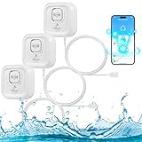 Detector de Fugas de Agua WiFi, 100dB Alarma Sensor de Agua y de Tuya App, 3 Tipos de Detección Detector Inalámbrico con Desmontable 105 cm Cable de sonda Prolongado para Casa Cocina, Baño (2,4G)