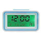 VISIONU Reloj Despertador Parlante en Español, Alarma LCD con Voz, Reloj Hablando,Muestra Hora, Temperatura -Ciegos o Baja Visión (Azul)