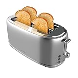 Cecotec Tostadora 4 Rebanadas Toast&Taste 1600 Retro Double Inox. 1630 W, 2 Ranuras Anchas de 3,8 cm y Largas, Acero Inoxidable, Varillas Superiores, Potencia Regulable, Bandeja recogemigas